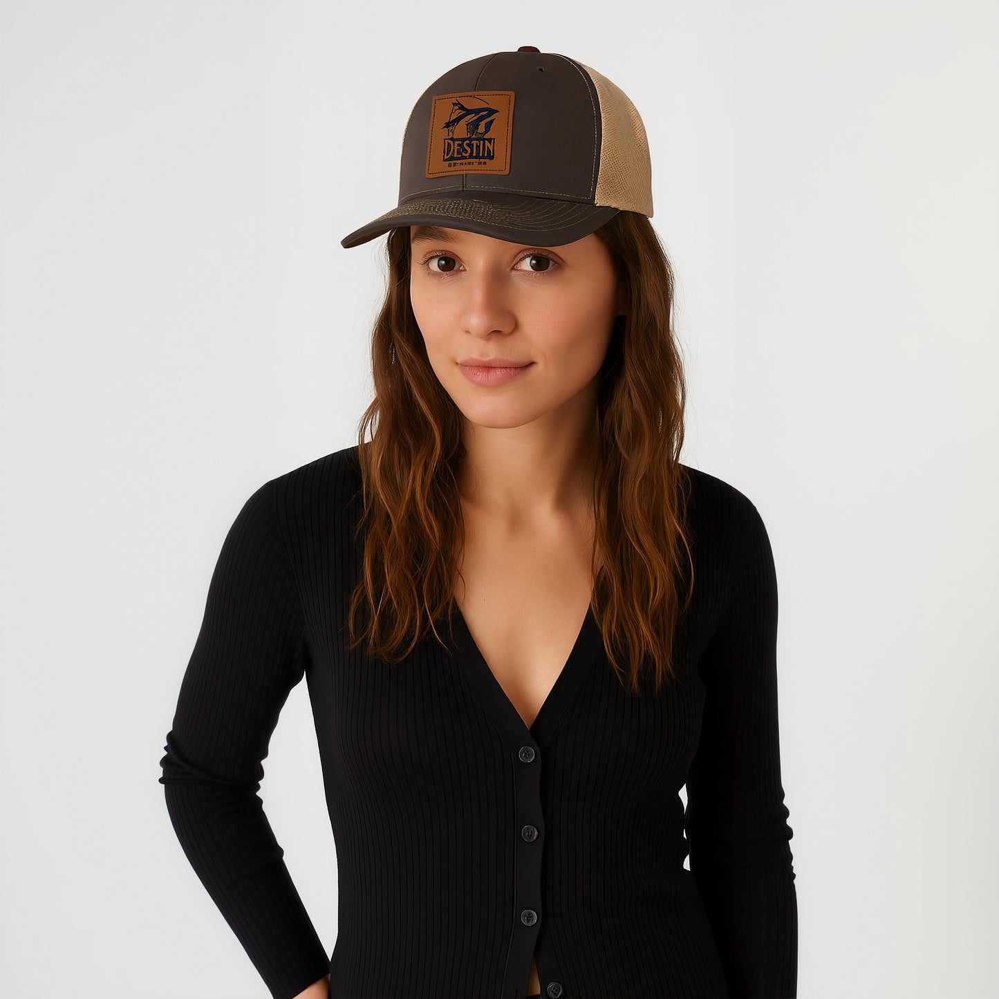 Cap-Leather Patch Trucker Brown/Khaki