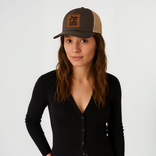 Cap-Leather Patch Trucker Brown/Khaki