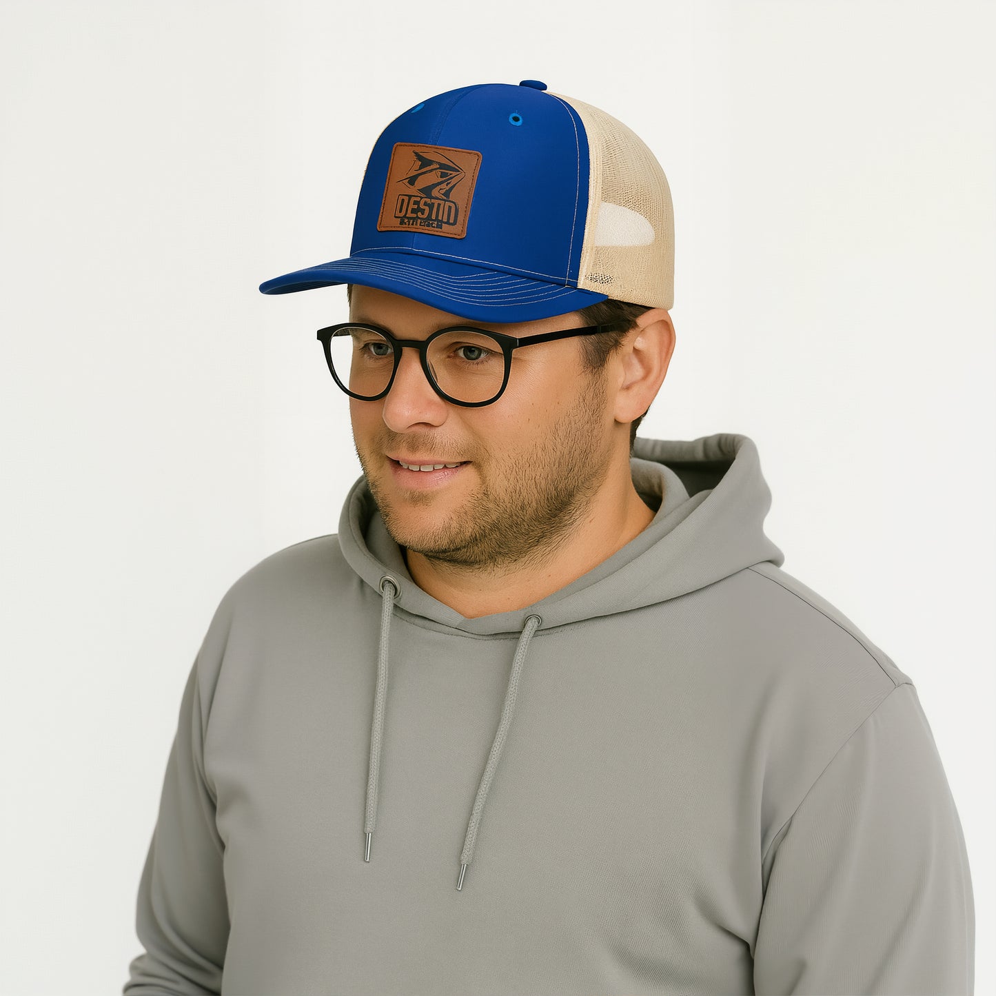 Cap-Leather Patch Trucker Royal Blue/Khaki